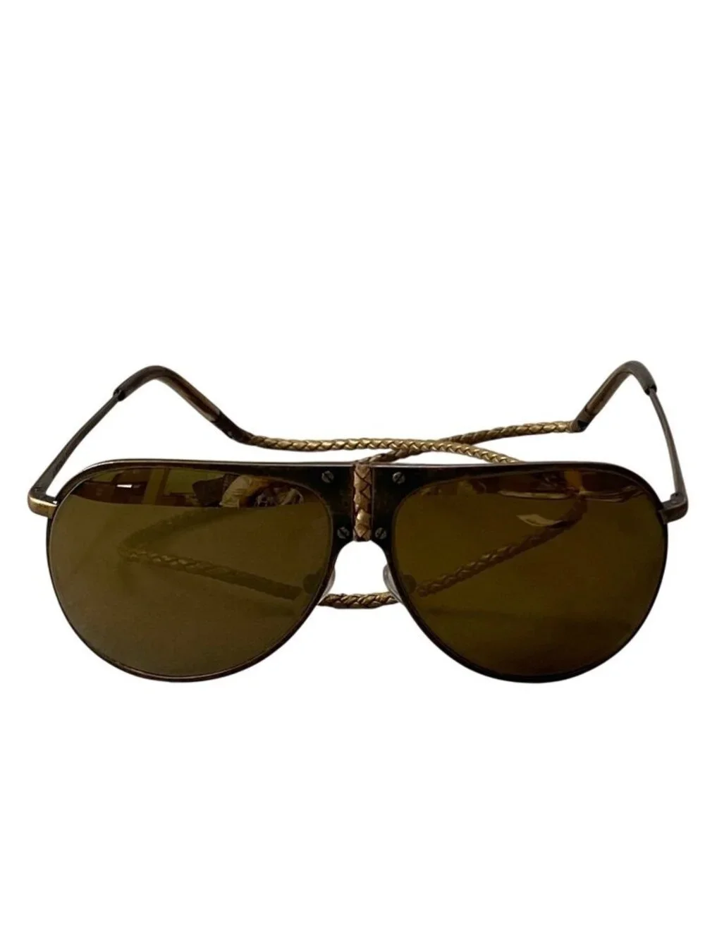 Bottega Veneta Benneta BV 61 S Vintage Wash Aviator Sunglasses Gold Intrecciato